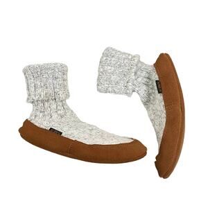 ACORN Youth Gray & White Ragg Cotton Slipper Socks Suede Sole Kid’s Sz 13.5-2.5